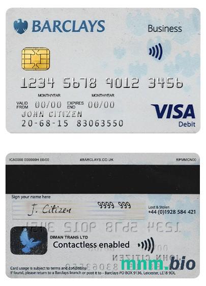 United Kingdom Barclays PLC przykład karty visa w formacie PSD